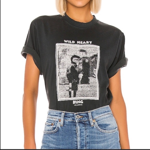 ANINE BING ORIGINAL BING DENIM VINTAGE WASH FADED BLACK T-SHIRT